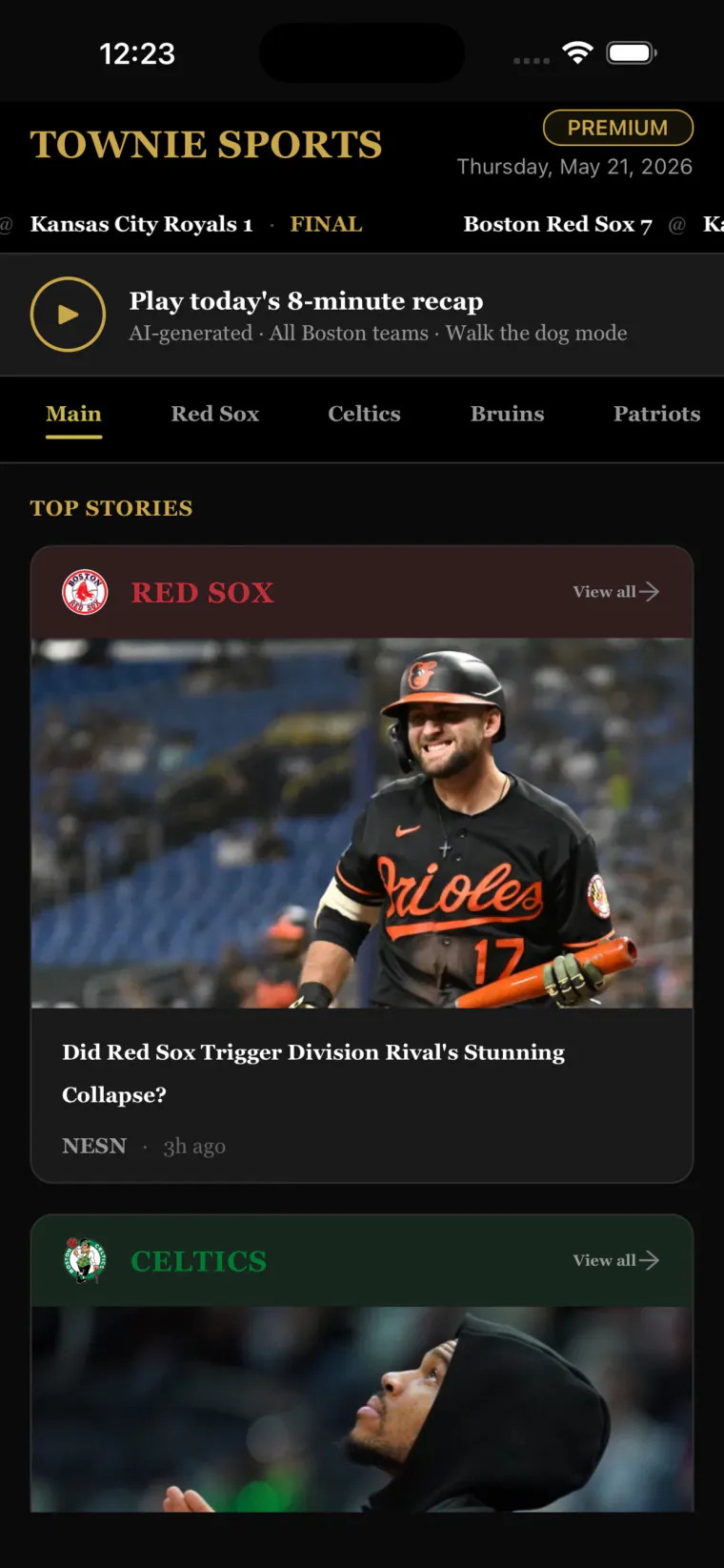 Townie Sports app screen 1